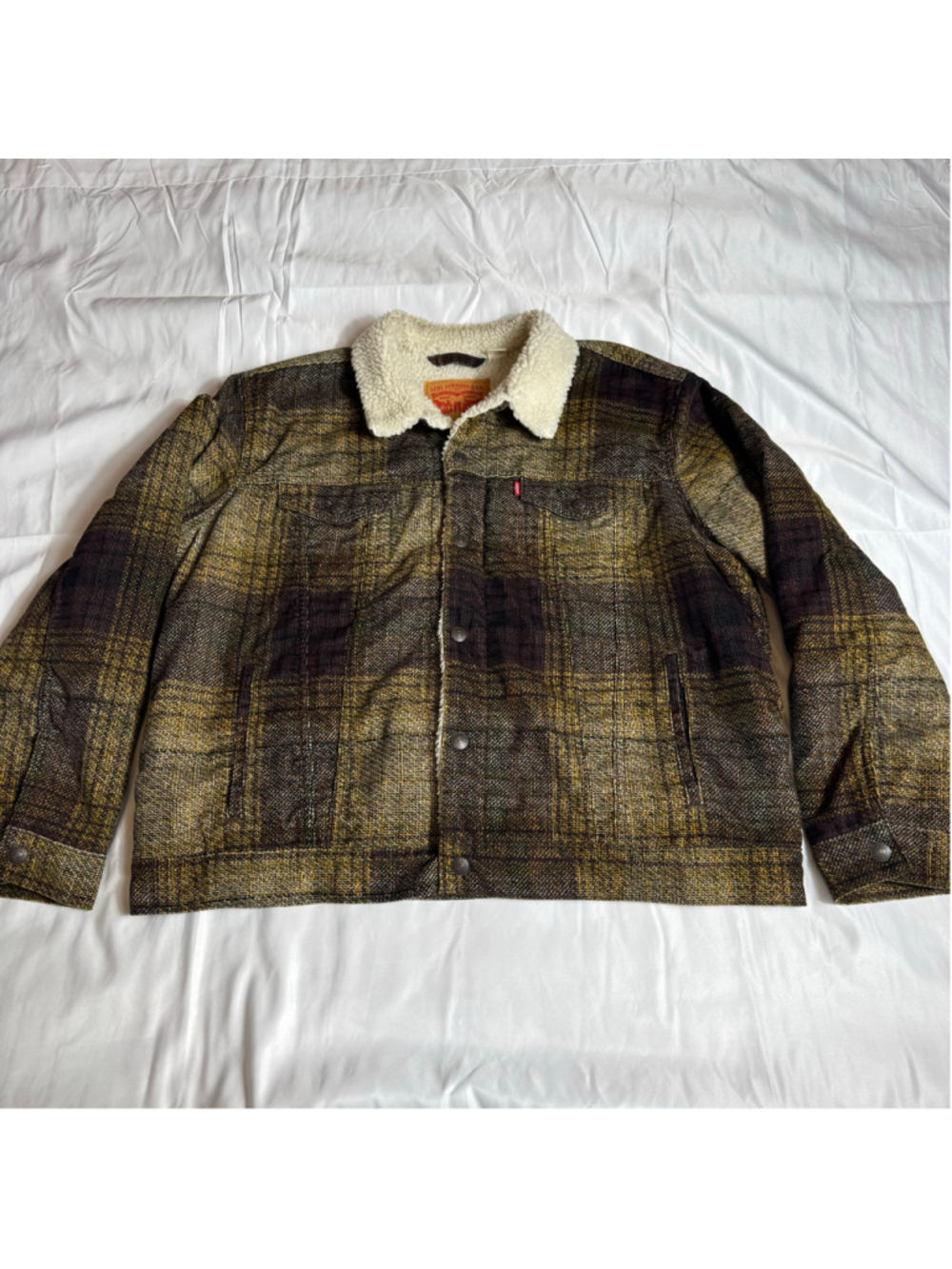 Men's Levi's Sherpa-Lined Plaid Shirt Jacket, XL, Brown and Yellow